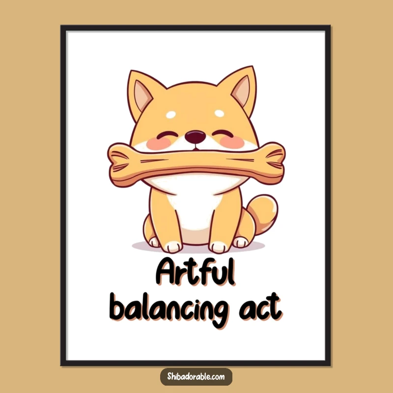 Funny Shiba Inu Bone Balance Digital Art: Printable Dog Skill, Instant Funny Gift