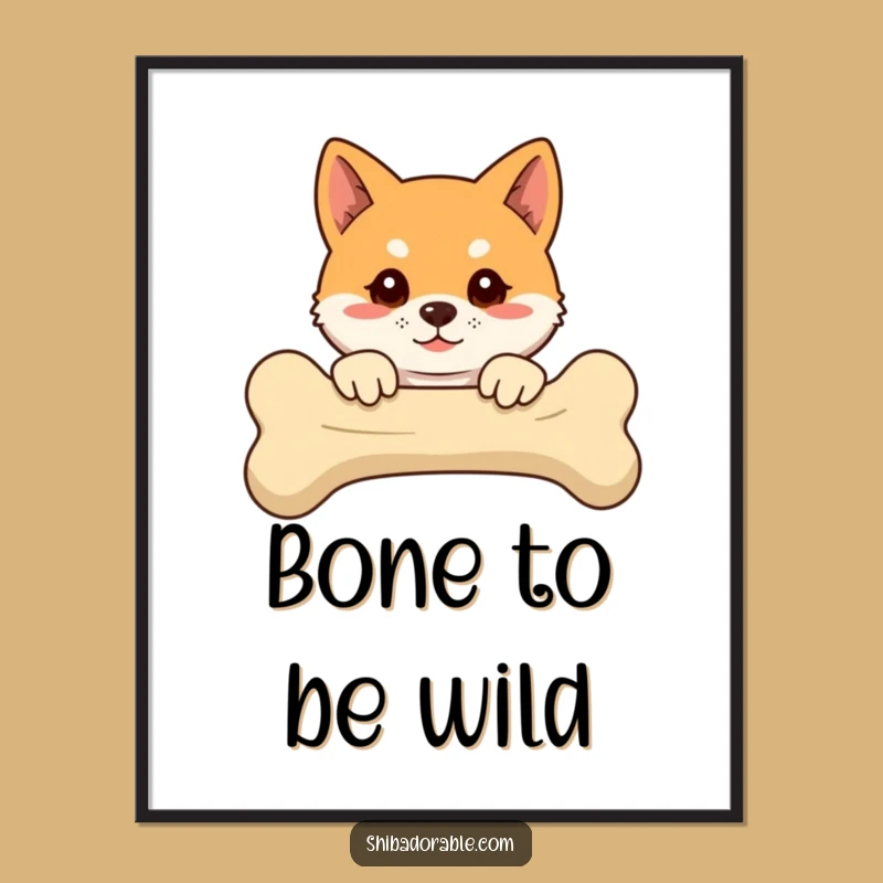 Funny Shiba Inu Bone Peeking Digital Art - Instant Humorous Dog Decor