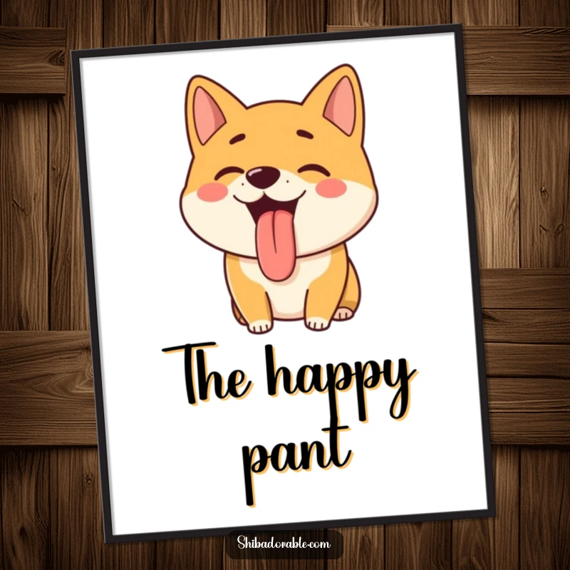 Funny Shiba Inu Digital Art Print: A happy Shiba Inu pants with its tongue sticking out, a hilarious and charming digital artwork.