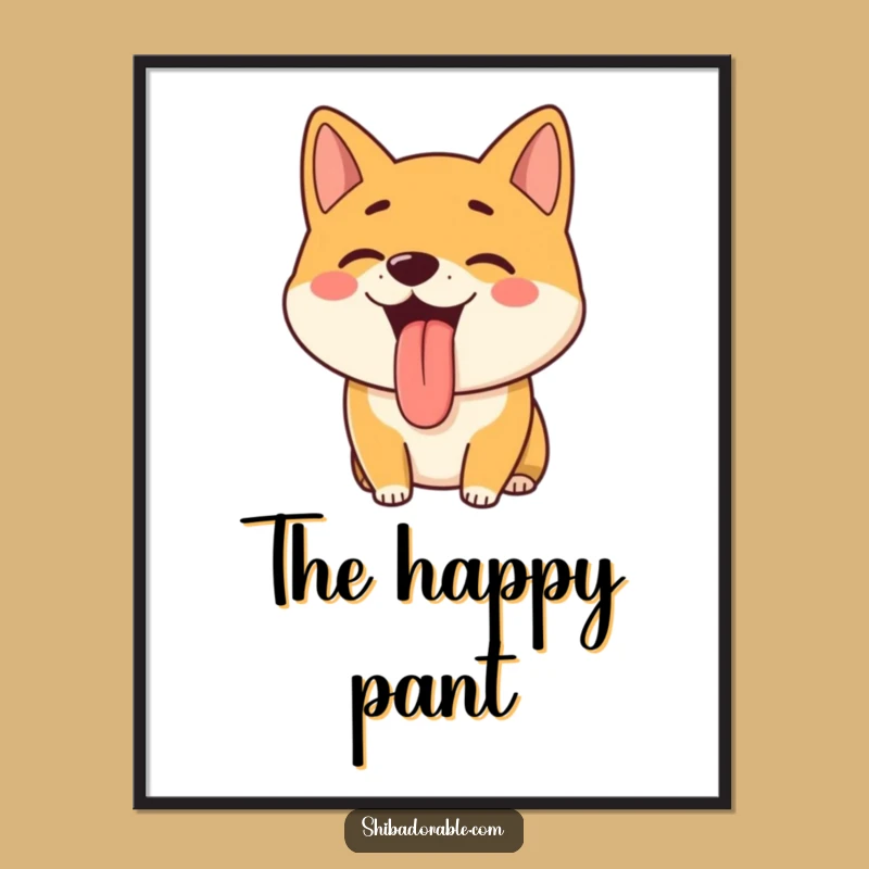 Funny Shiba Inu Digital Art Print: Whimsical Artwork of a Happy Panting Dog