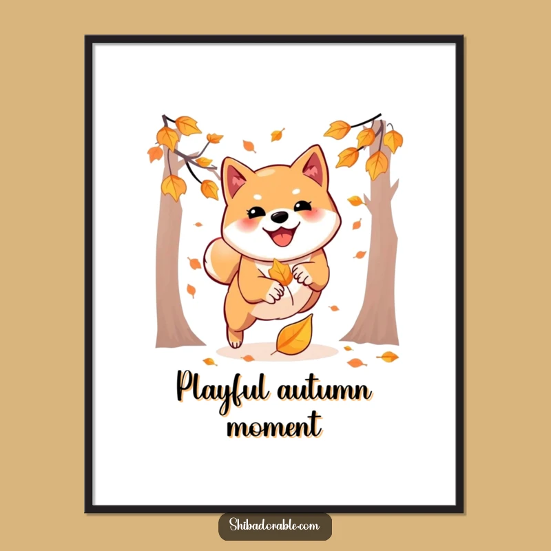 Funny Shiba Inu Digital Print: Autumn Pounce Art, Instant Fall Funny Gift