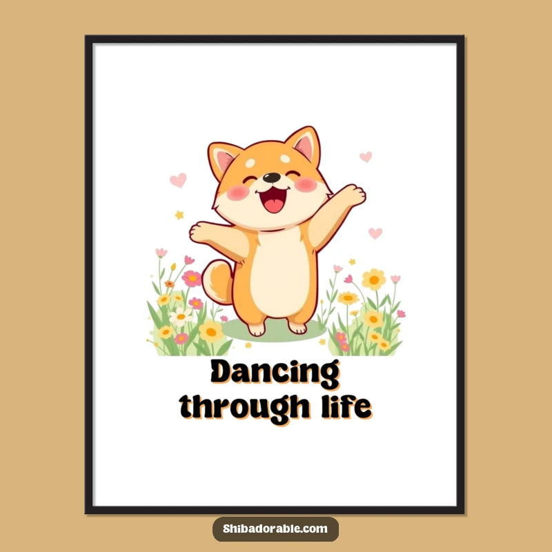 Funny Shiba Inu Flower Dance Digital Art - Instant Joyful Decor
