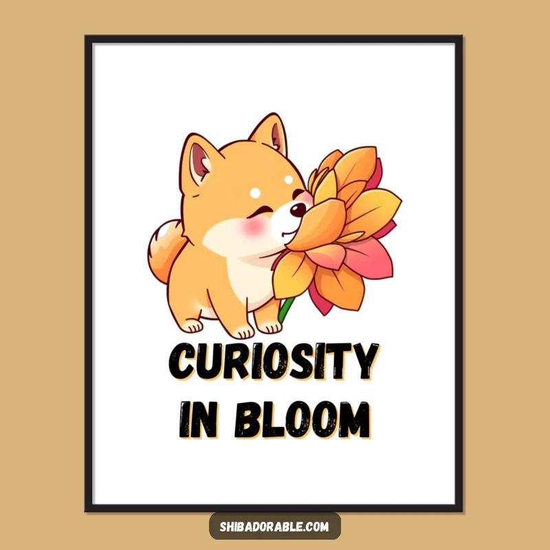Funny Shiba Inu Flower Sniff Digital Art Print - Instant Whimsical Dog Decor