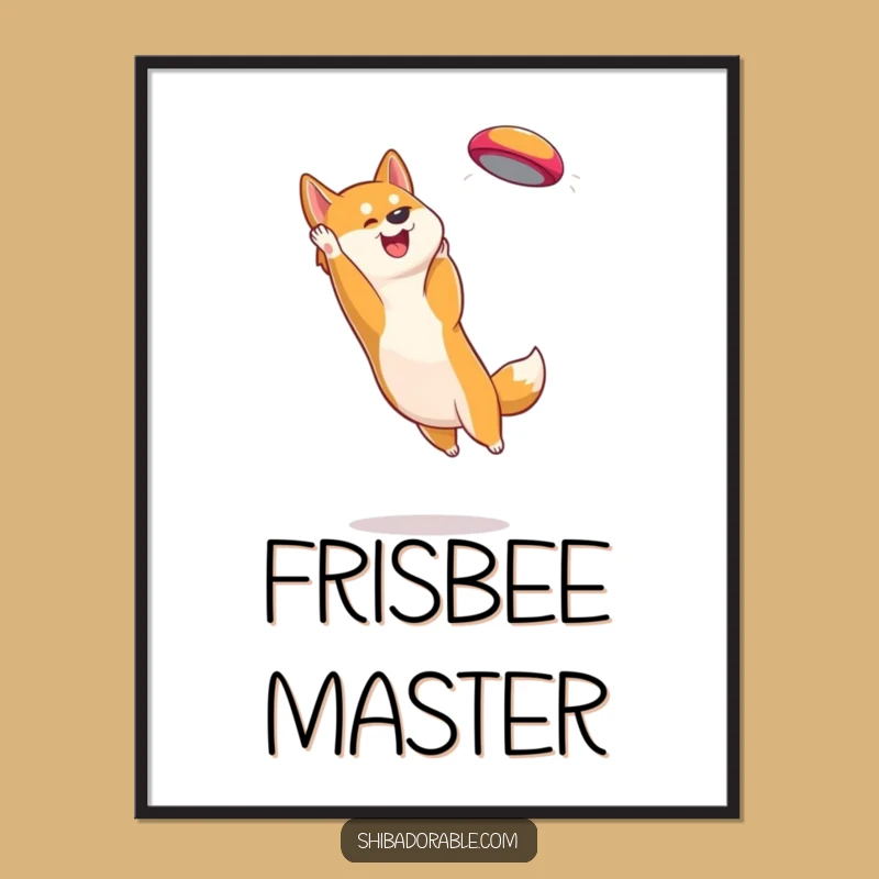 Funny Shiba Inu Frisbee Catcher Digital Print: Action Dog Wall Art