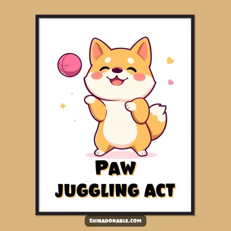 Funny Shiba Inu Juggling Digital Art Print: Instant Joy with a Talented Dog - Perfect Gift!