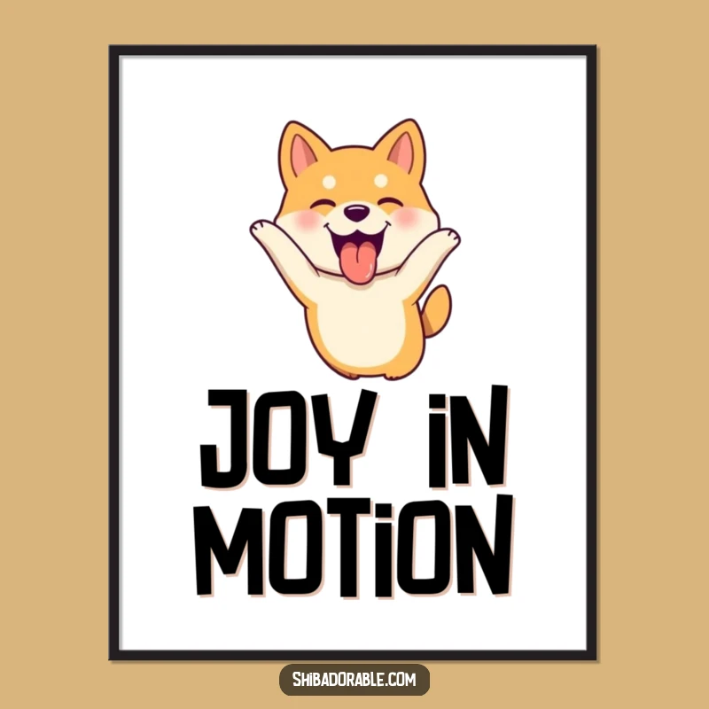 Funny Shiba Inu Leaping Digital Art - Joyful Dog Tongue Out Print