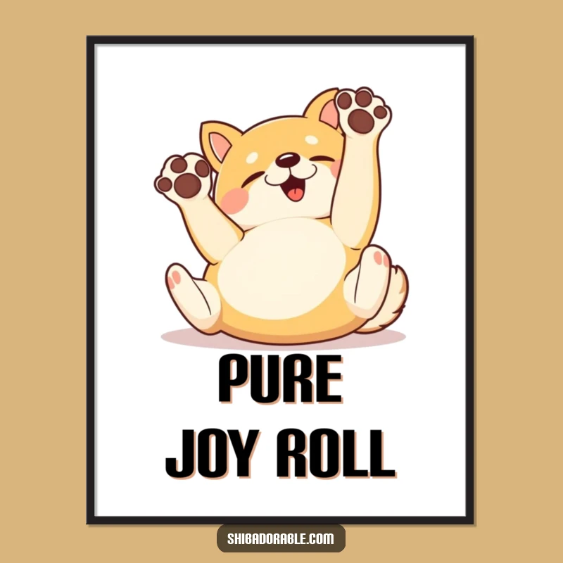 Funny Shiba Inu Rolling Digital Art Print: Instant Joy with a Playful Pup - Perfect Gift!