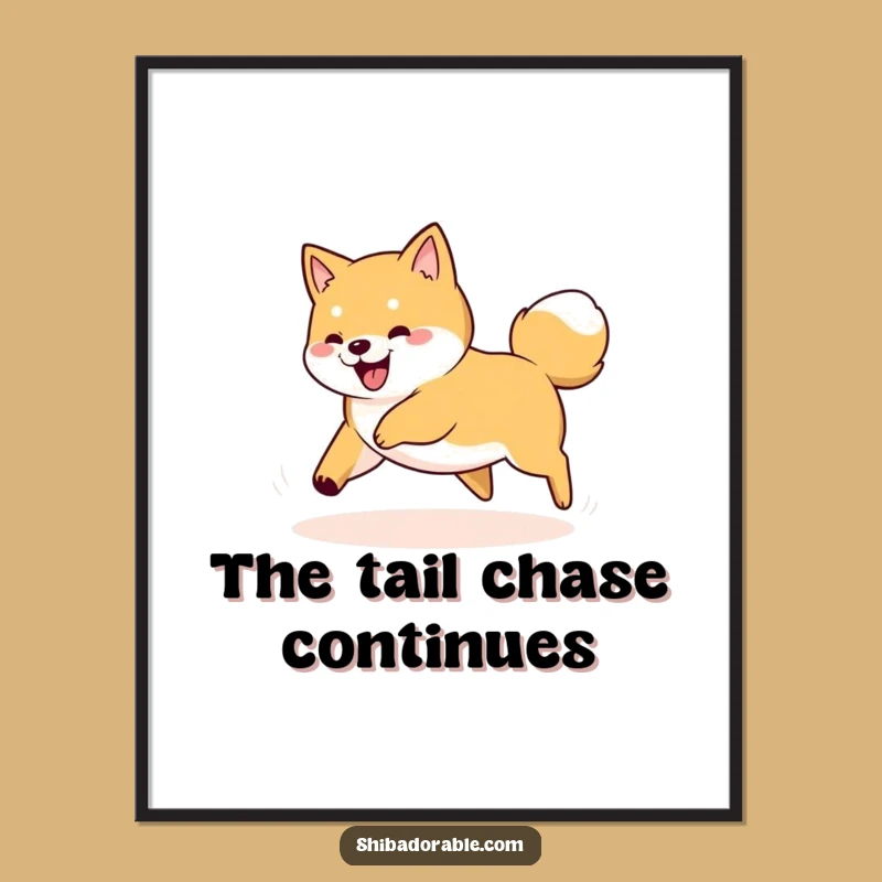 Funny Shiba Inu Tail Chase Digital Print: Instant Whimsical Wall Art for Dog Lovers