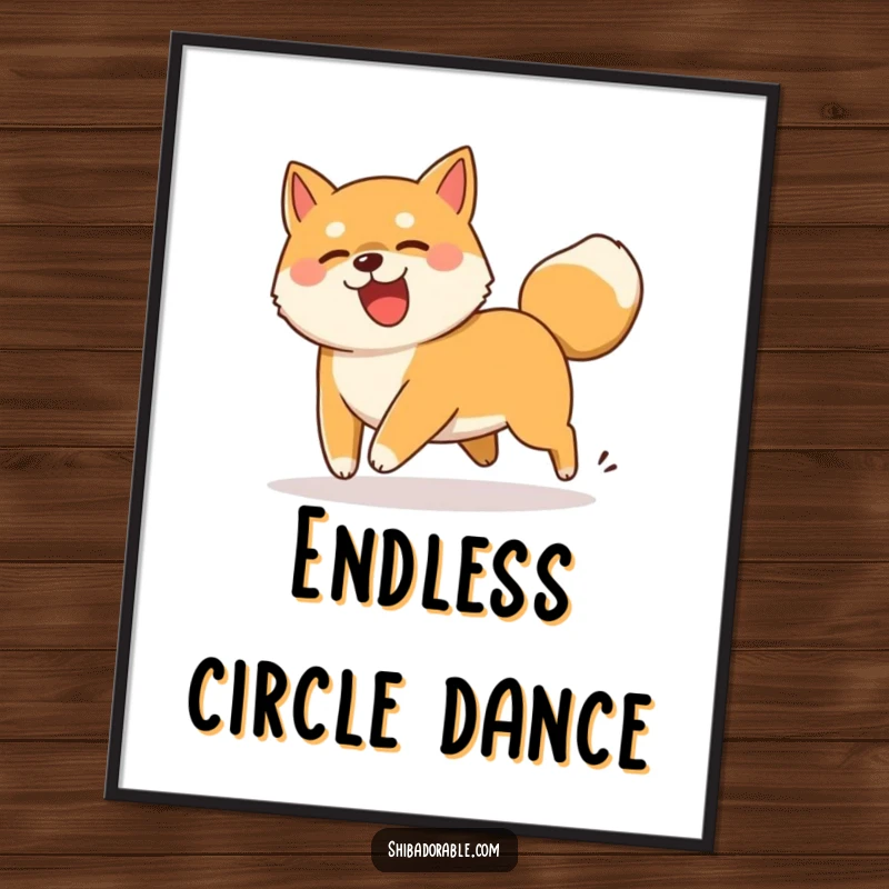 Funny Shiba Inu dog comically chasing its wagging tail, a downloadable high-resolution digital artwork.