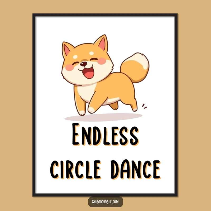 Funny Shiba Inu Tail Chasing Digital Art - Silly Dog Spin Print