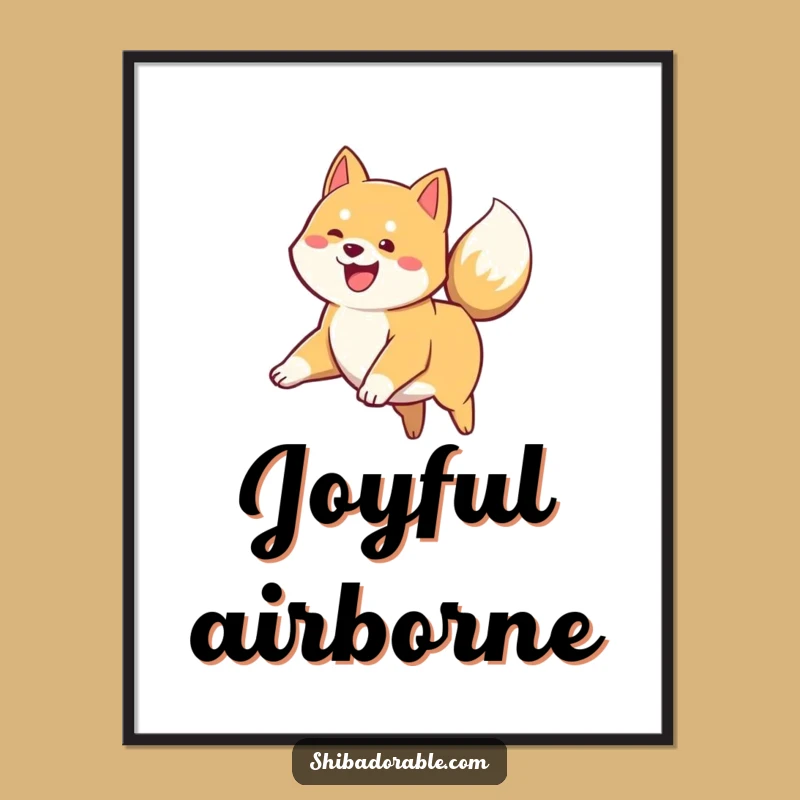Funny Shiba Inu Puppy Leap Digital Art Print - Instant Joyful Dog Decor