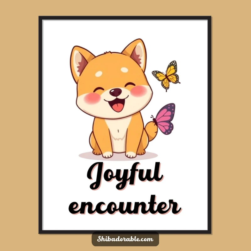 Funny Wagging Shiba Inu Butterfly Art Print: Joyful Dog Decor