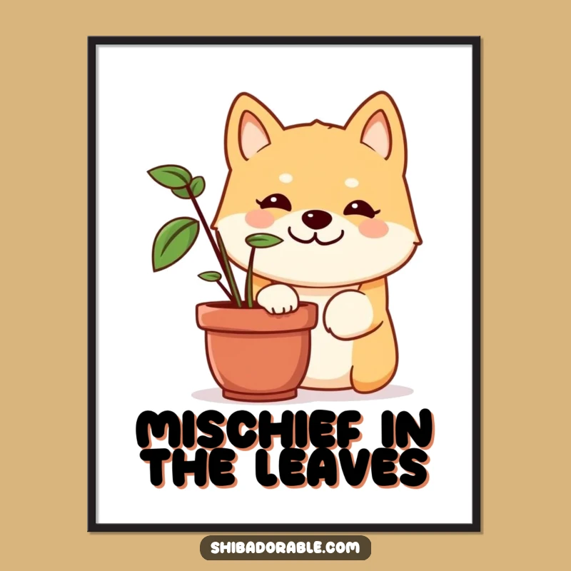 Funny Shiba Inu Plant Digital Print: Instant Mischief Art, Printable Dog Gift
