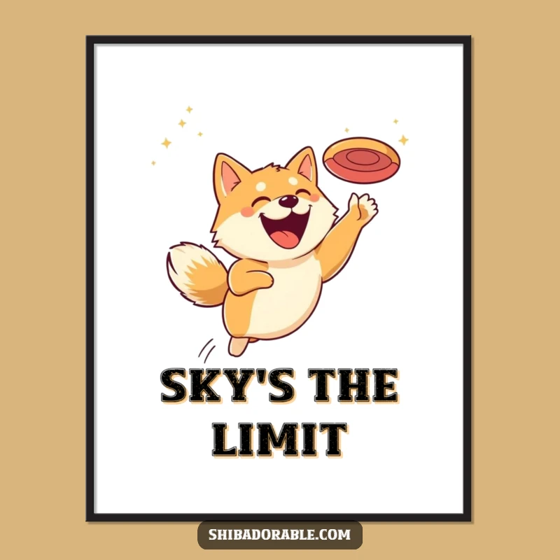 Funny Shiba Inu Disc Grin Digital Print - Humorous Dog Wall Art