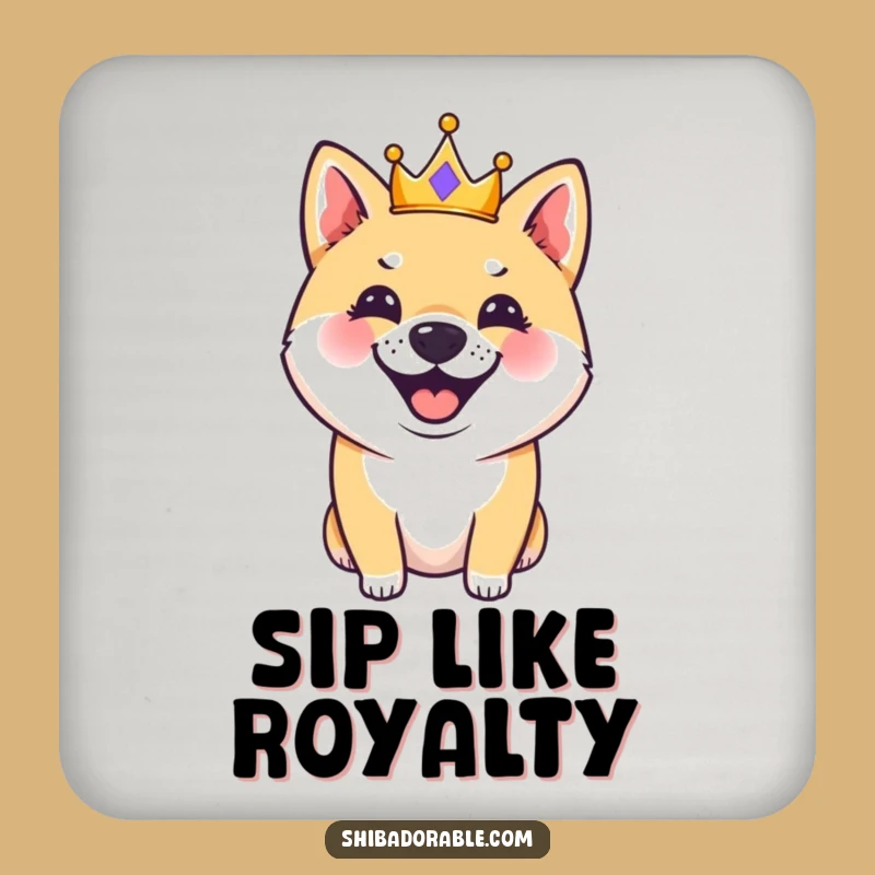 Funny Royal Shiba Inu Coaster: Cute Dog Crown Barks, Protects Surfaces with Humor