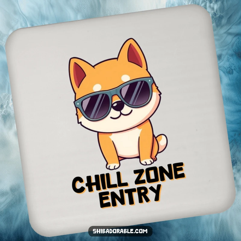 Funny Shiba Inu dog wearing oversized sunglasses, posing coolly. A protective coaster.
