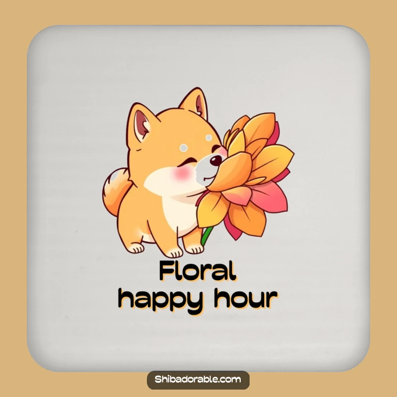 Funny Shiba Inu Flower Sniff Coaster Set - Protect Surfaces with Whimsical Pup Charm