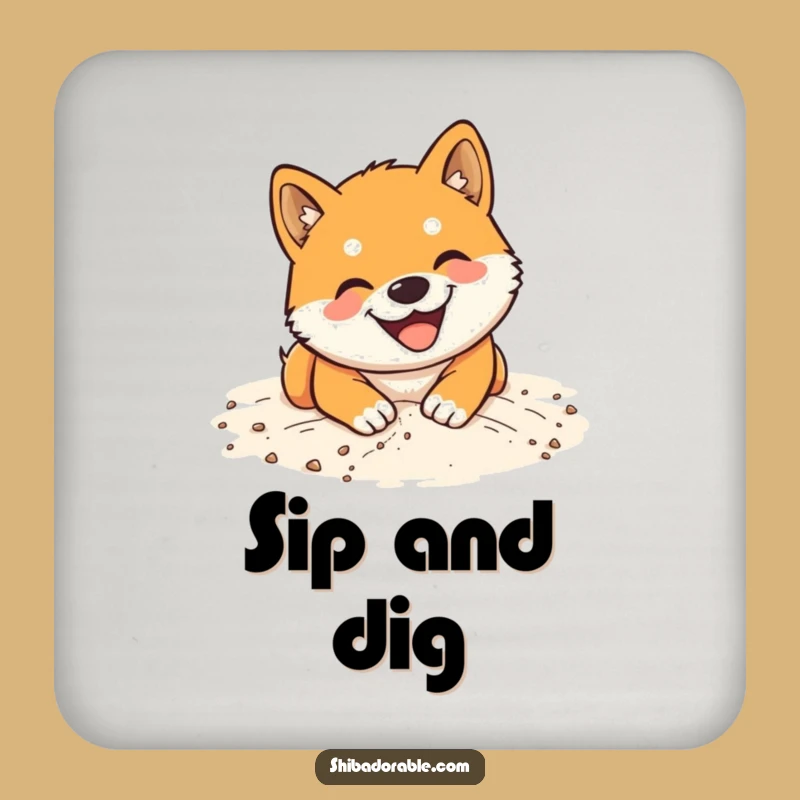 Funny Shiba Inu Sand Digging Coaster: Beach Dog Drink Protector