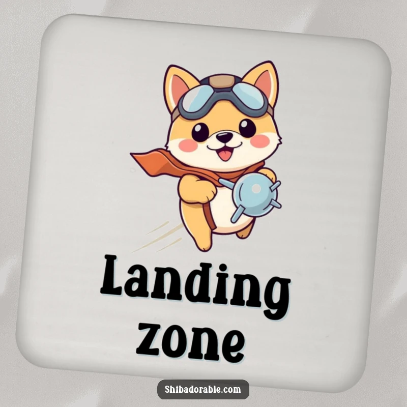 Funny Shiba Inu puppy in a pilot hat, soaring over drinks. A protective coaster.
