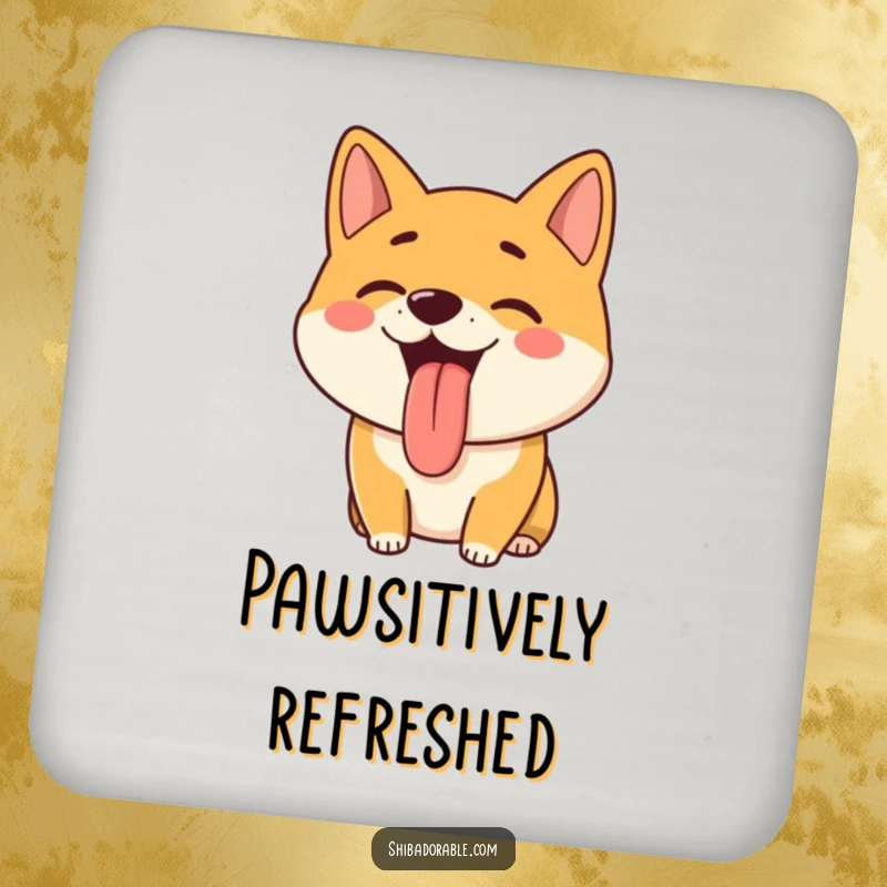 Funny Shiba Inu Drink Coasters: A happy Shiba Inu pants with its tongue out, offering hilarious protection for your furniture.