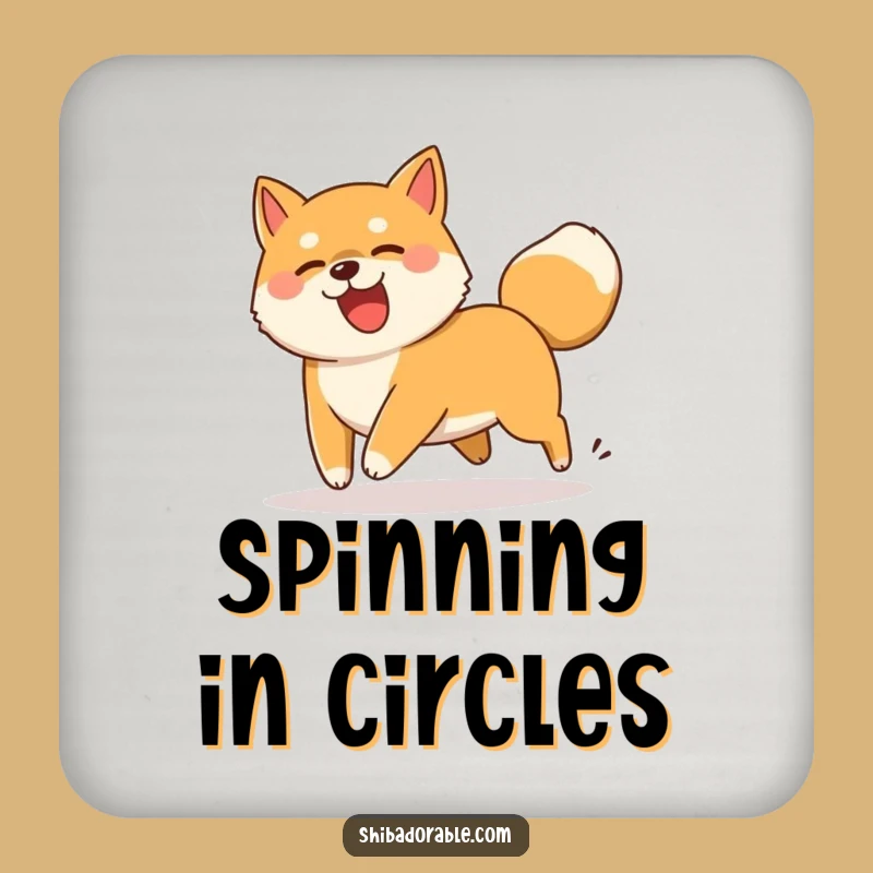 Funny Shiba Inu Tail Chasing Coaster - Silly Dog Spin Funny Gift