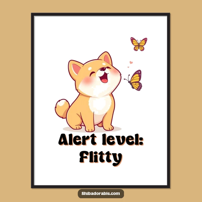 Funny Kawaii Shiba Inu Butterfly Poster - Hilarious Wall Art for Joyful & Energetic Spaces