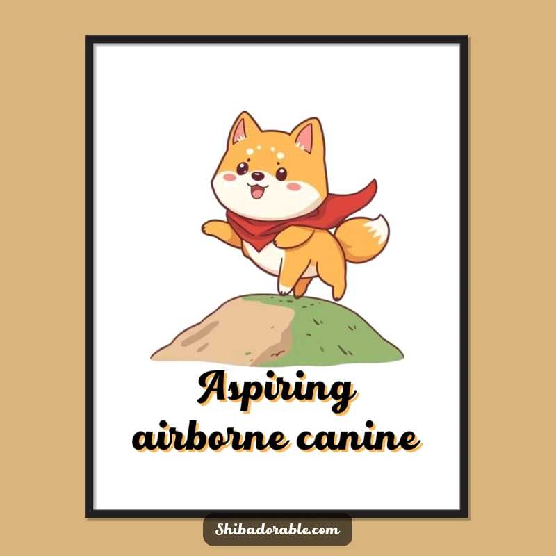 Funny Shiba Inu Flying Poster: Whimsical Wall Art of a Heroic Pup, Unique Gift