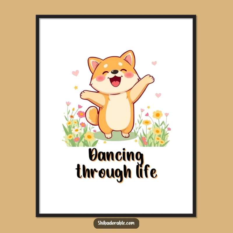 Funny Shiba Inu Flower Dance Poster - Joyful Wall Art for Happy Homes