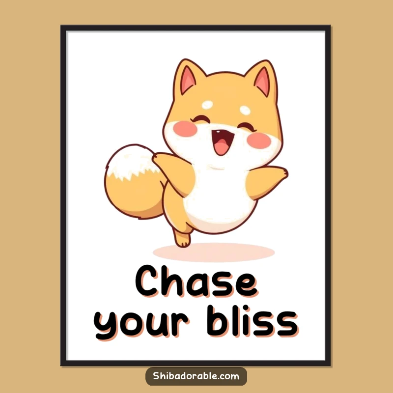 Funny Happy Shiba Inu Tail Chase Poster: Energetic Dog Art