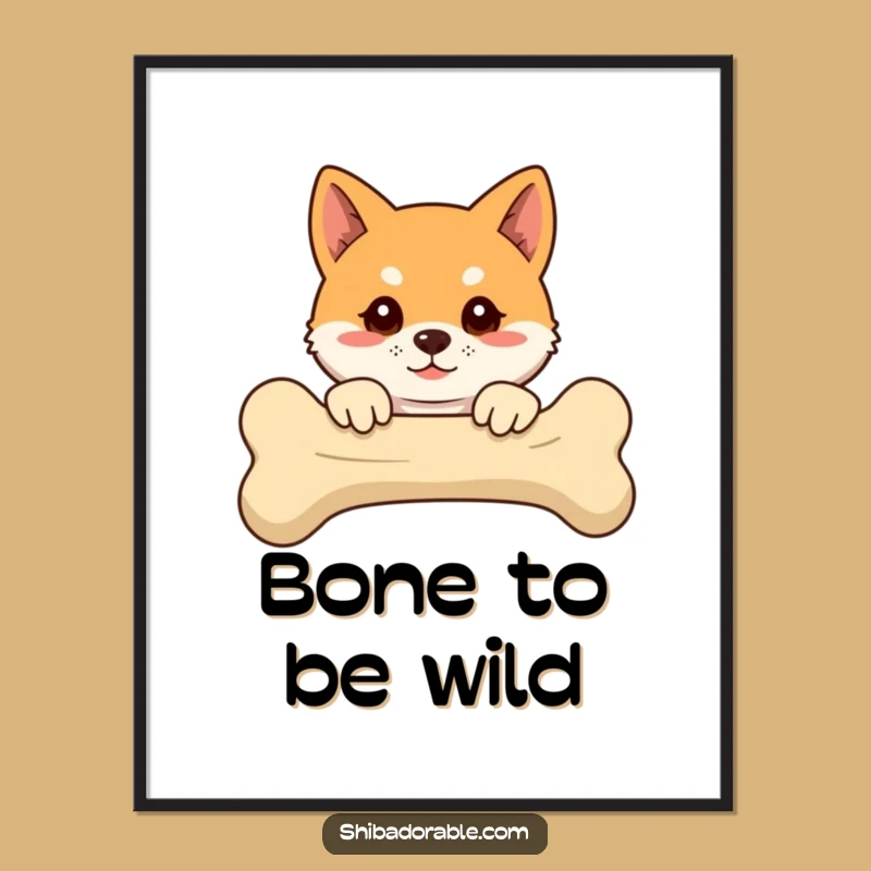Funny Shiba Inu Bone Peeking Poster - Adorable and Humorous Wall Art