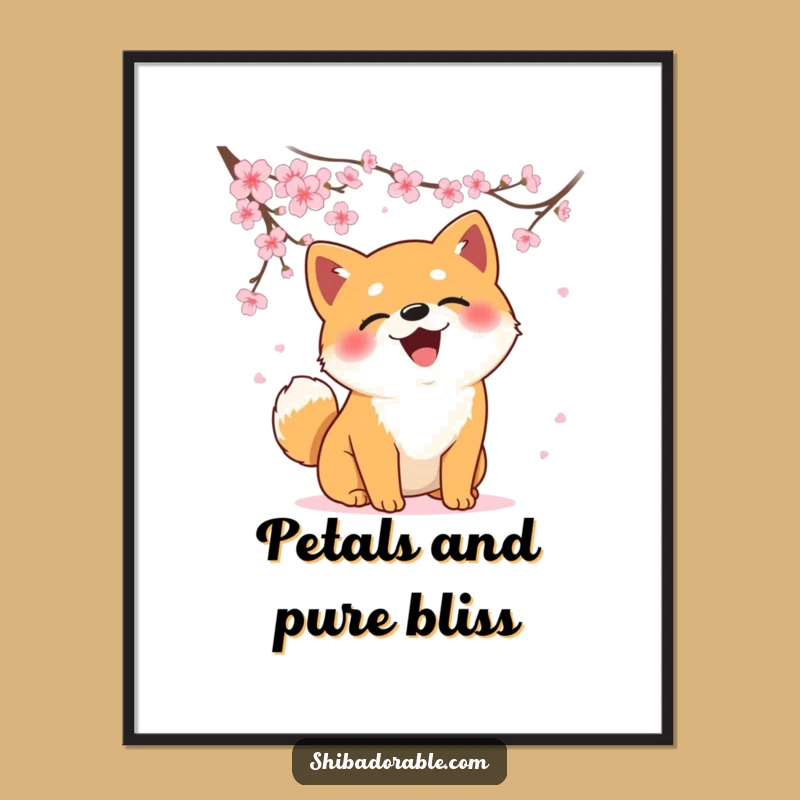 Funny Shiba Inu Cherry Blossom Chase Poster - Artistic and Humorous Wall Decor
