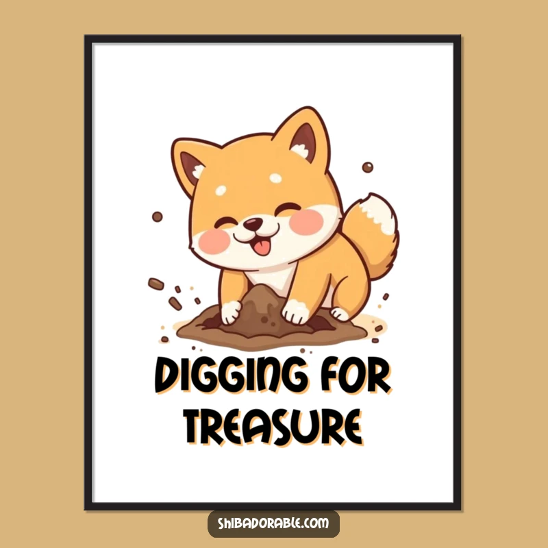 Funny Shiba Inu Digging Poster - Messy Dog Dirt Flying Funny Art