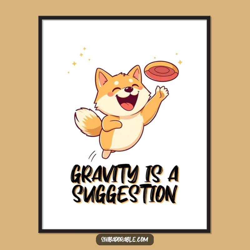 Funny Shiba Inu Disc Grin Poster - Humorous Dog Wall Art for Lovers