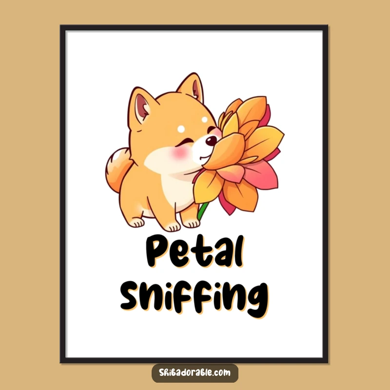 Funny Shiba Inu Flower Sniff Poster - Whimsical Wall Art for Dog Lovers