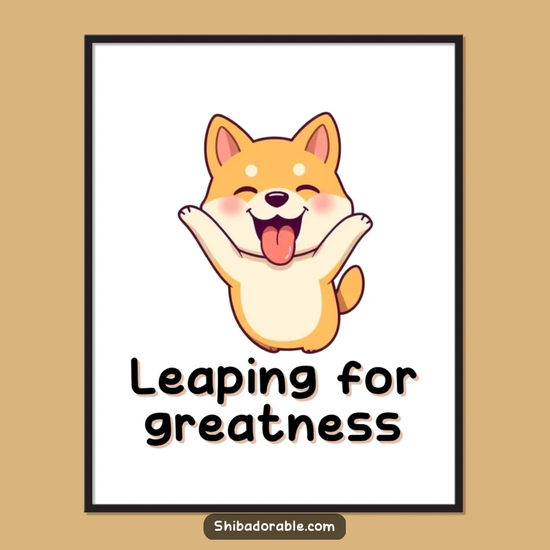 Funny Shiba Inu Leaping Poster - Joyful Dog Tongue Out Funny Art
