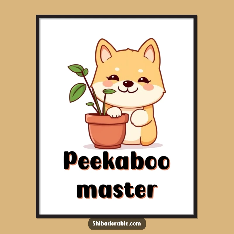 Funny Shiba Inu Plant Poster: Whimsical Wall Art of a Mischievous Pup, Gift
