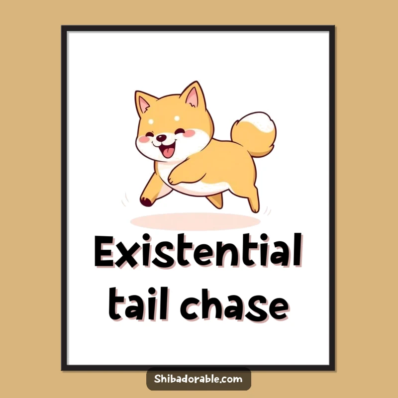 Funny Shiba Inu Tail Chase Poster: Whimsical Wall Art for Dog Lovers