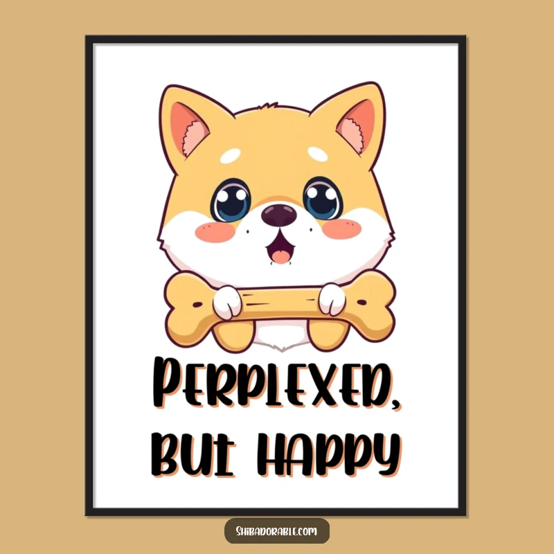 Funny Surprised Shiba Inu Bone Poster: Hilarious Dog Art