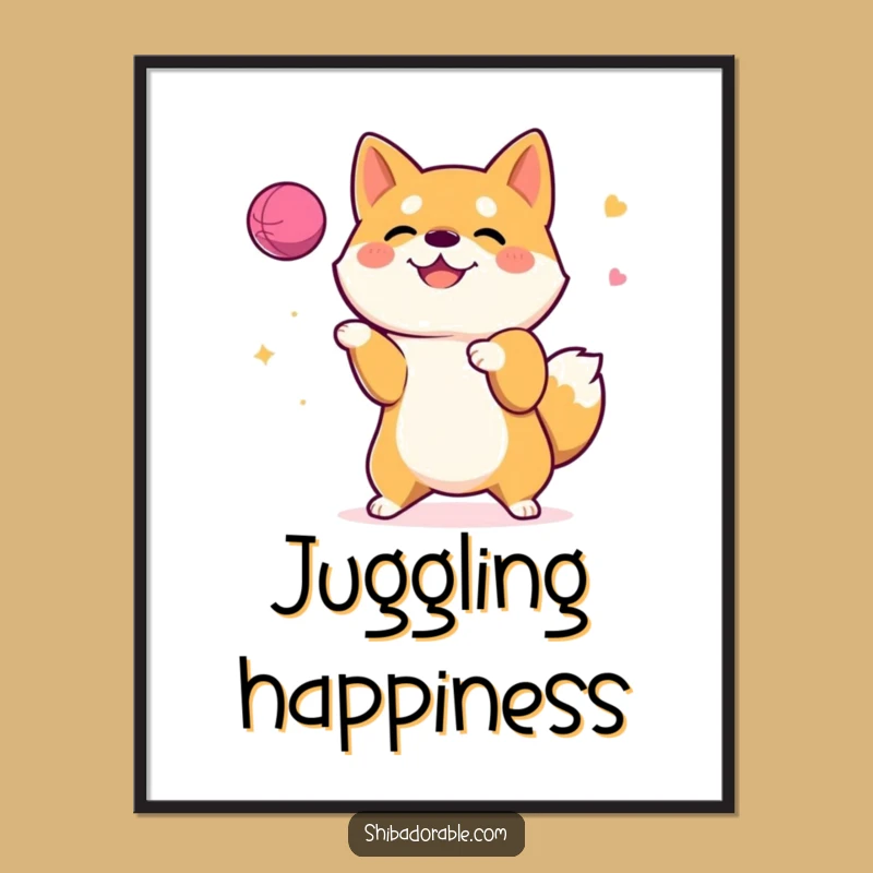 Funny Shiba Inu Juggling Poster: Whimsical Dog Art - Great Wall Decor Gift!
