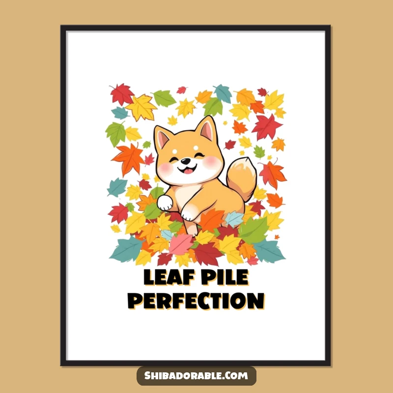 Funny Autumn Shiba Inu Leaves Poster - Cozy Wall Art & Hilarious Dog Gift!