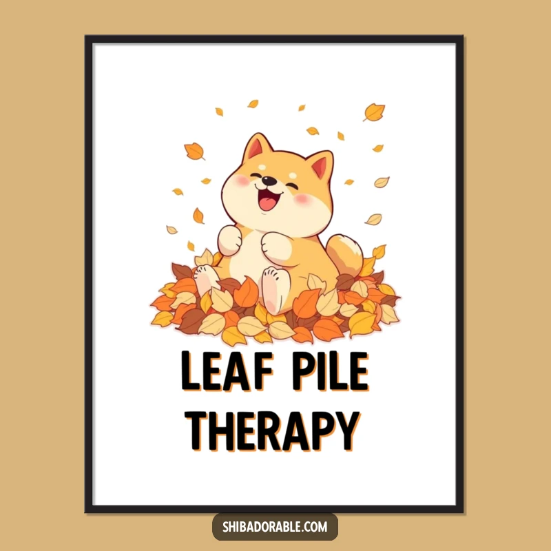 Funny Shiba Inu Autumn Leaves Poster - Whimsical Wall Art for Dog Lovers