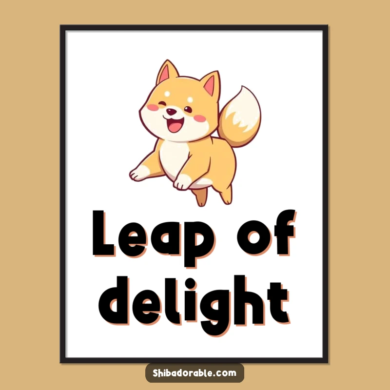 Funny Shiba Inu Puppy Leap Poster - Joyful Wall Art for Dog Lovers