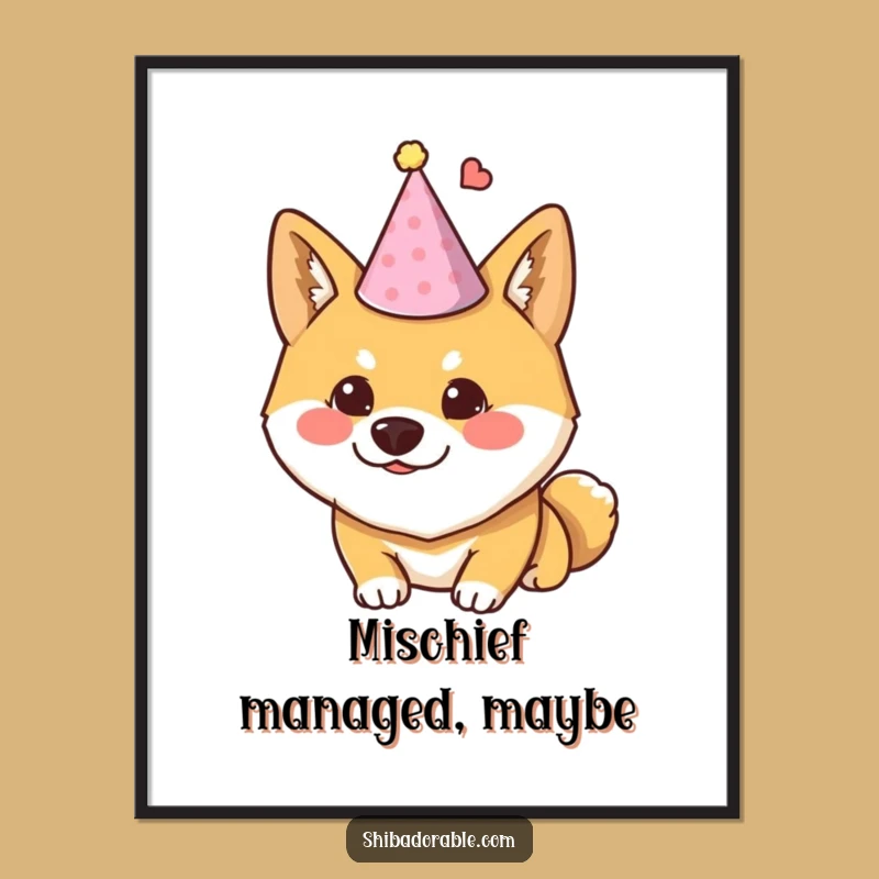 Funny Mischievous Shiba Party Hat Poster - Hilarious Dog Celebration Art