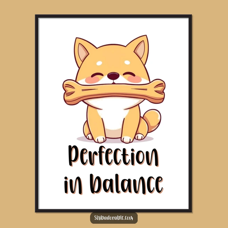 Funny Shiba Inu Bone Balance Poster: Impressive Dog Trick, Unique Funny Art for Home