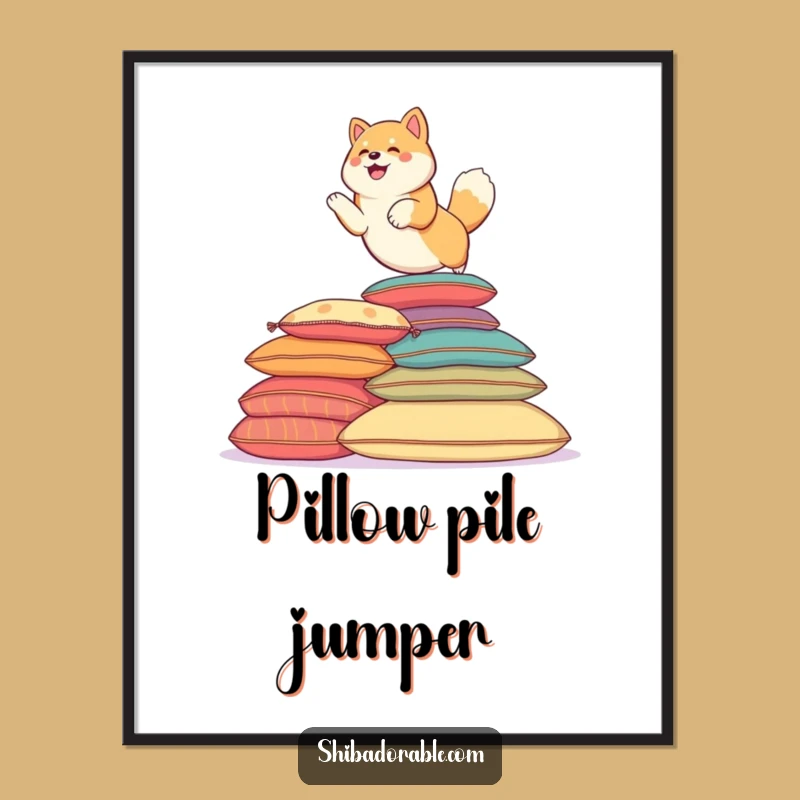 Funny Shiba Leaping Poster: Action Shot - Dynamic Funny Gift!