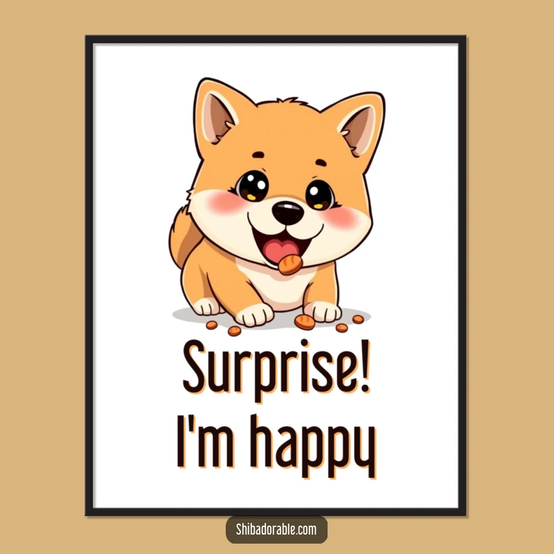 Funny Shiba Inu Poster: Treat Surprise Art, Delightful Funny Gift Decor