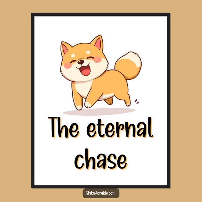 Funny Shiba Inu Tail Chasing Poster - Silly Dog Spin Funny Art