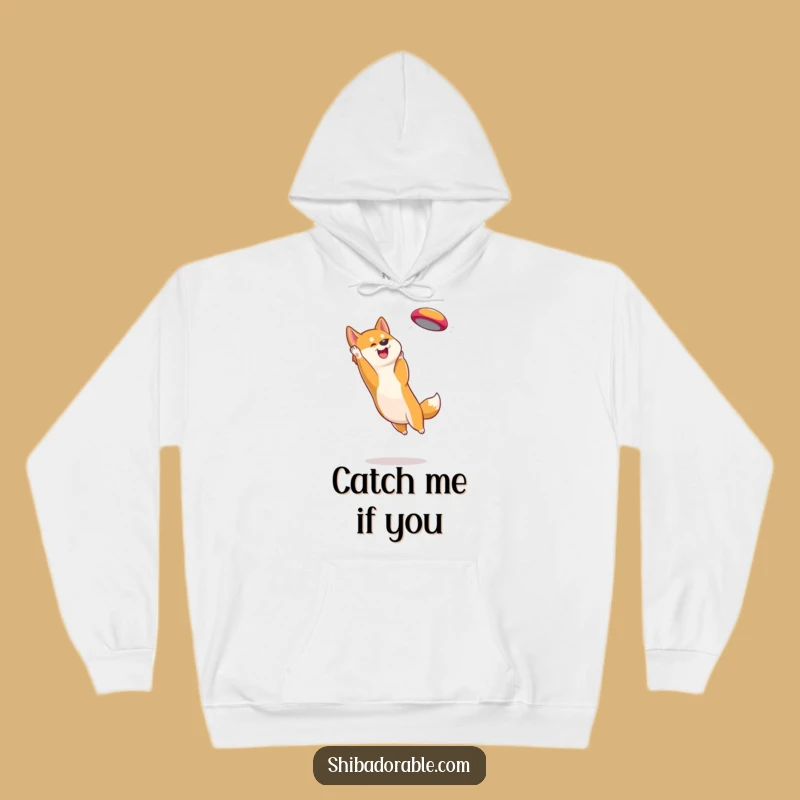 Funny Shiba Inu Frisbee Catcher Hoodie: Cozy Dog Action Sweatshirt Gift