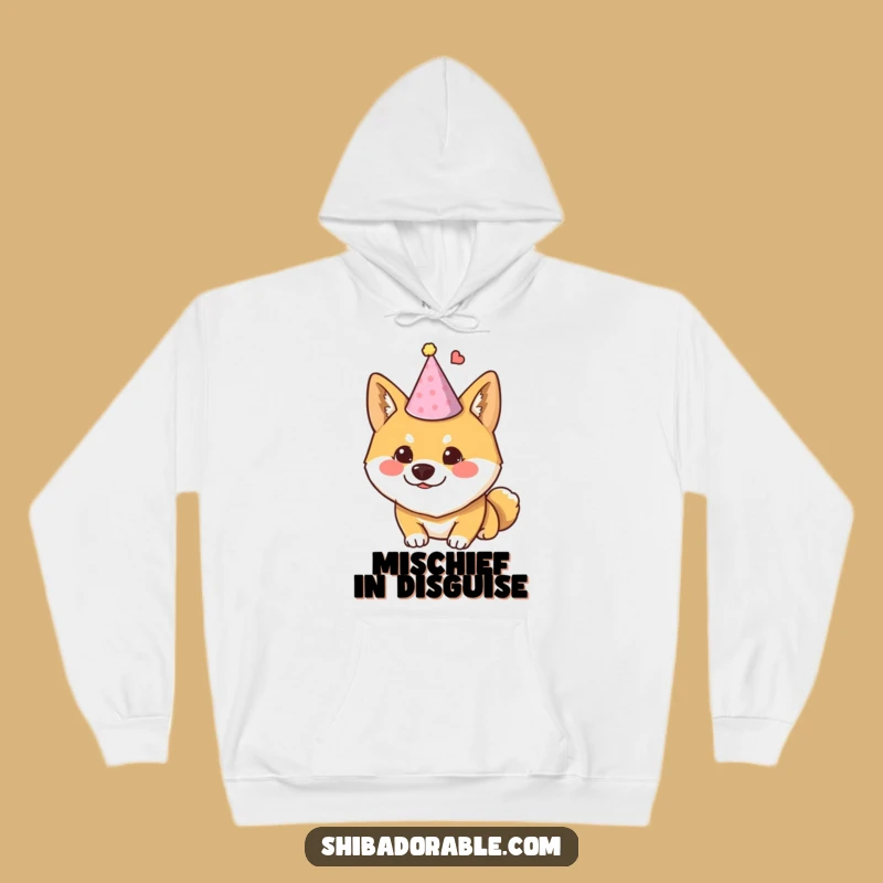 Funny Mischievous Shiba Party Hat Hoodie - Cozy & Hilarious Dog Gift