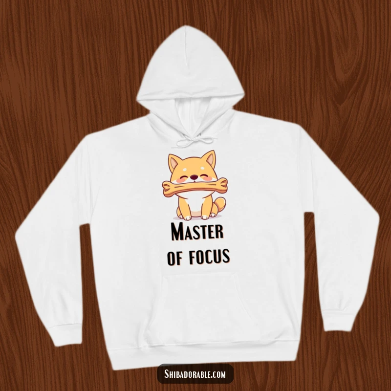 Funny, cozy hoodie featuring a Shiba Inu dog adeptly balancing a bone on its nose, perfect for warmth and chuckles.